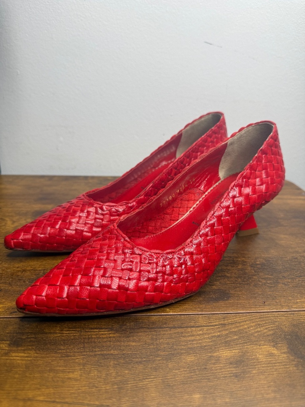Pons Quintana Red Woven Kitten Heel Pumps - Size 38